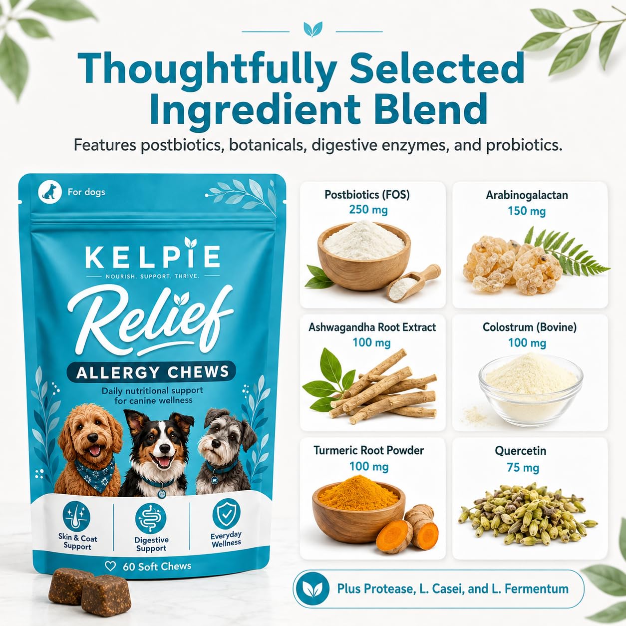 Kelpie Allergy gros plan pastille molle illustrant texture appétente et praticité