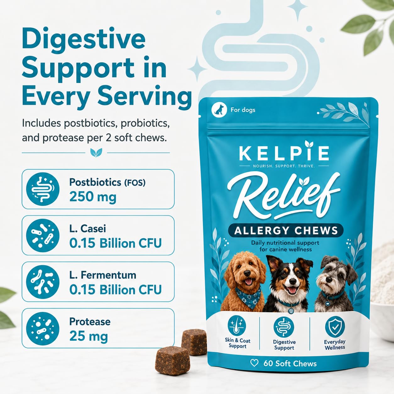 Kelpie Allergy poche refermable qui conserve fraîcheur et facilite le stockage
