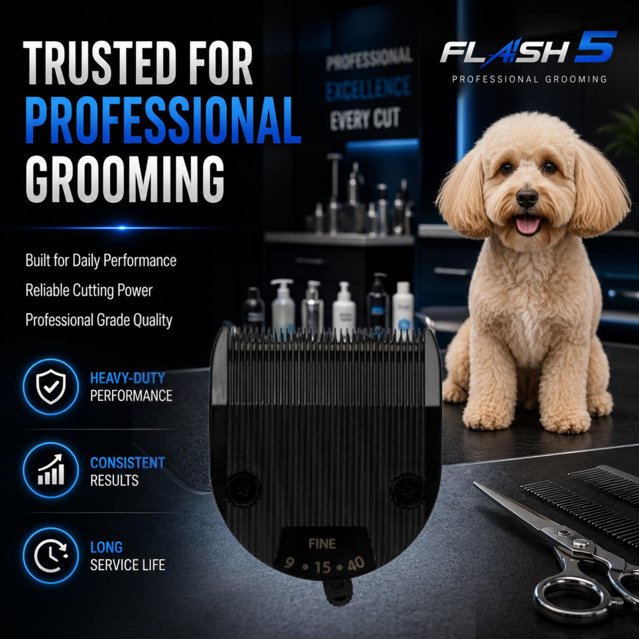 Kenchii lame montée sur tondeuse Flash 5 pour coupe professionnelle