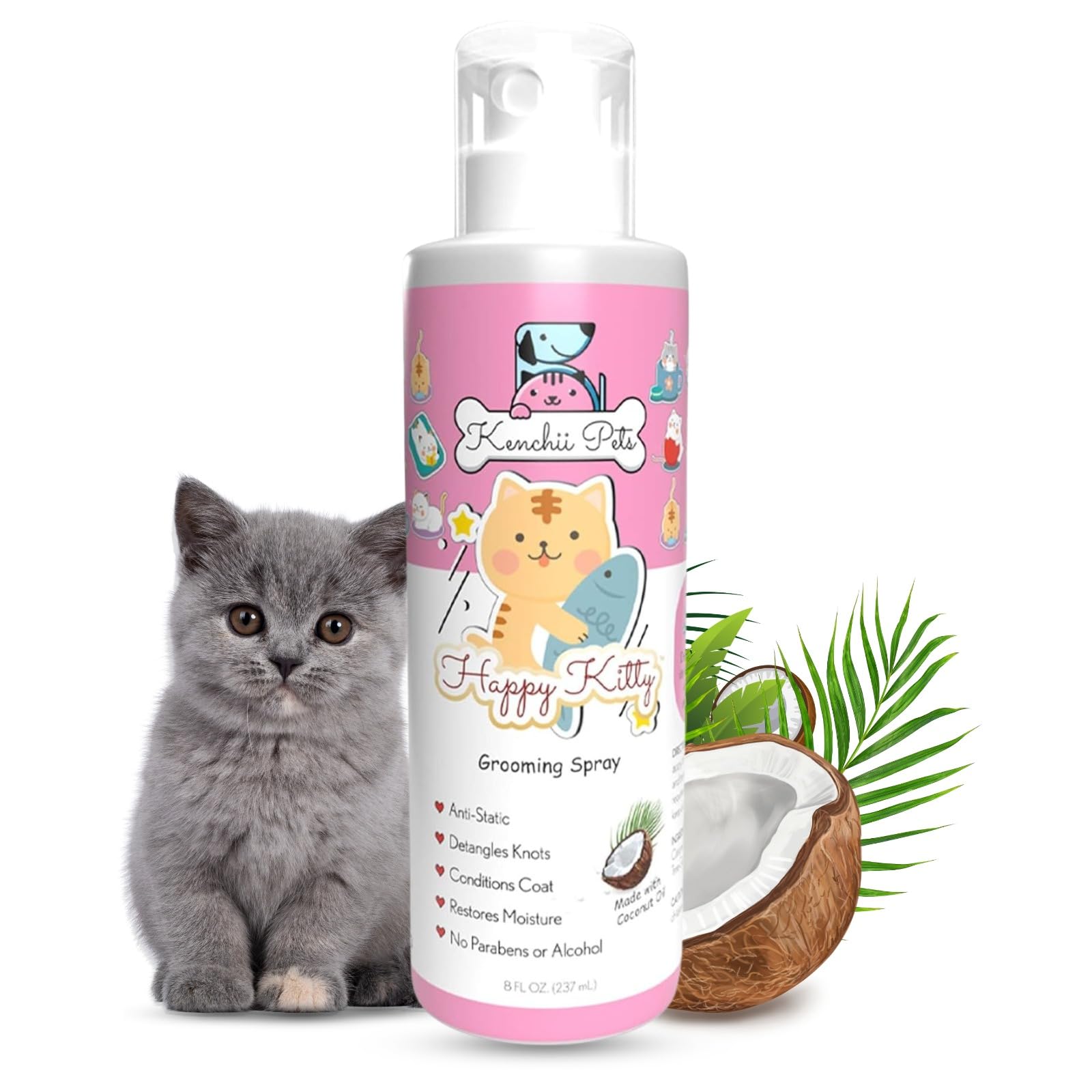 Kenchii emballage avant 8oz montrant flacon pratique et bénéfice toilettage