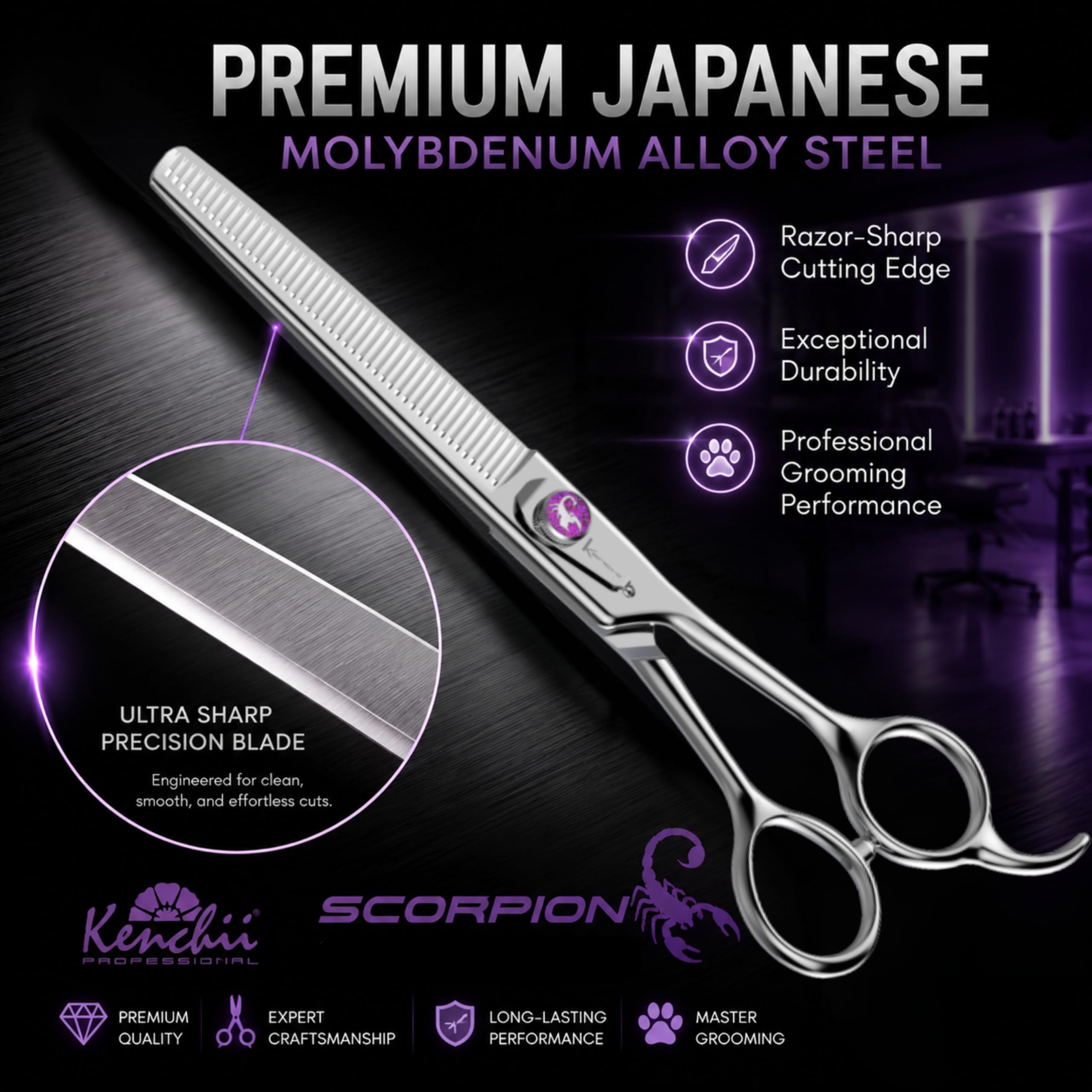 Kenchii Scorpion 46T lame micro-dentée gros plan offrant coupe antidérapante