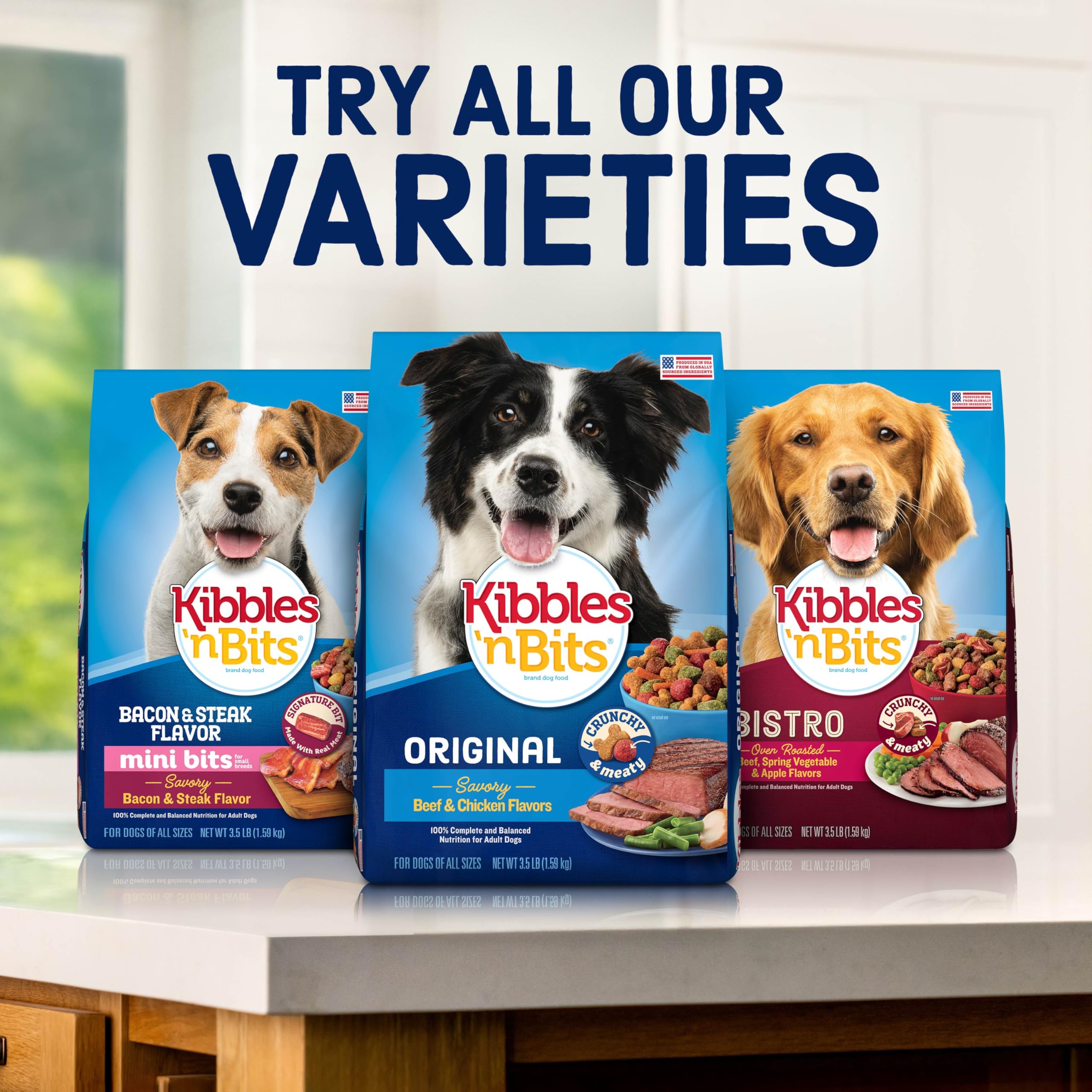 Kibbles 'n Bits sac ouvert gardant fraîcheur et croquant des croquettes