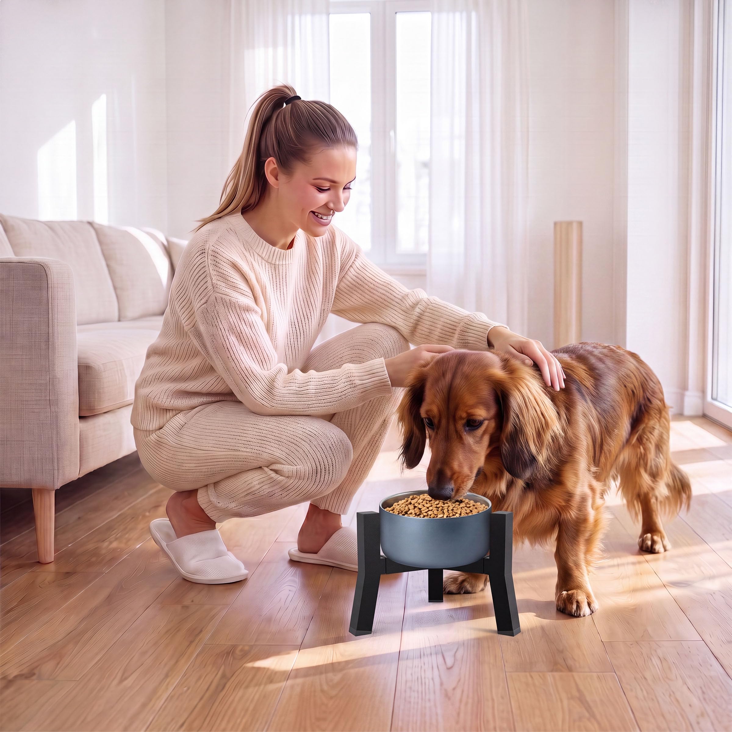 Kigaro support en usage salon chien mange confortablement et proprement