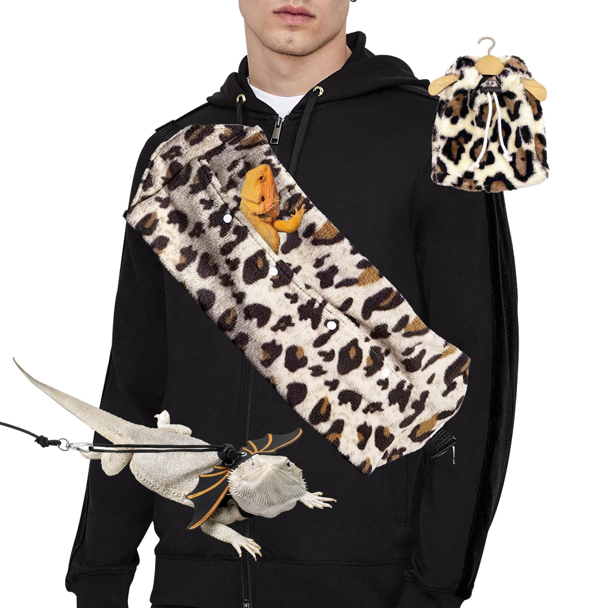 Kiiocwev sac polaire motif léopard protège et réchauffe le dragon barbu