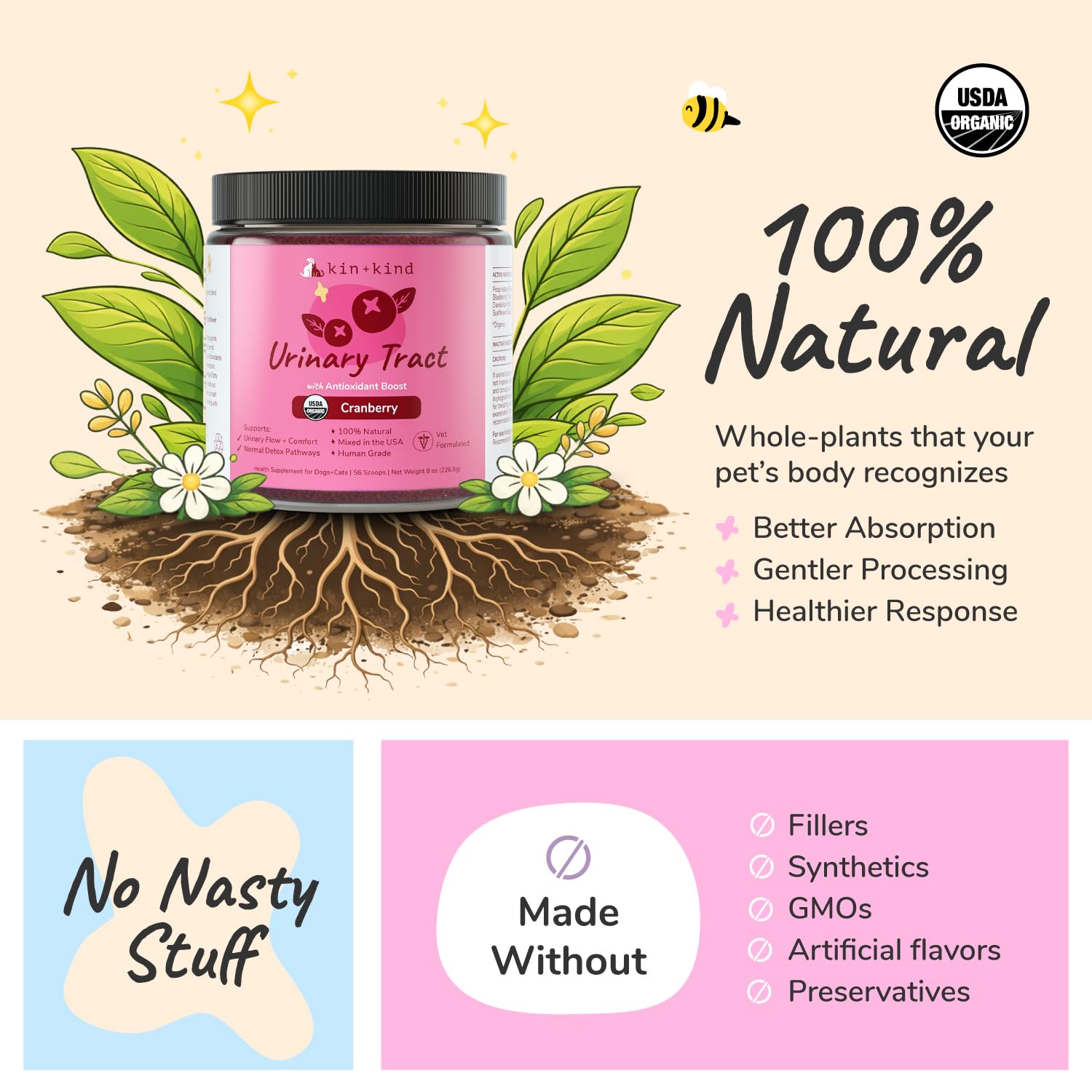 kin+kind pot 8 oz à côté d'un objet pour évaluer la taille et la dose