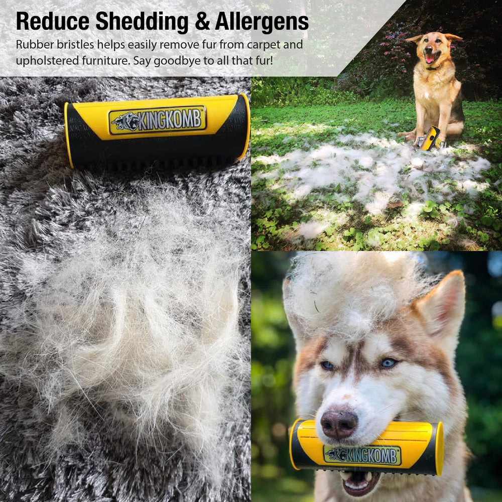 King Kanine brosse utilisée sur un chien réduisant la mue visible