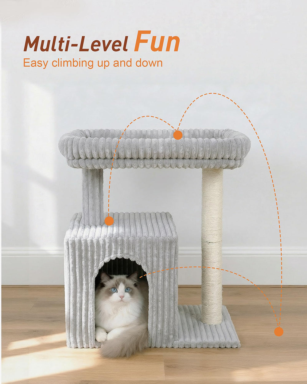 KinoTail arbre à chat installé dans un salon démontrant intégration déco
