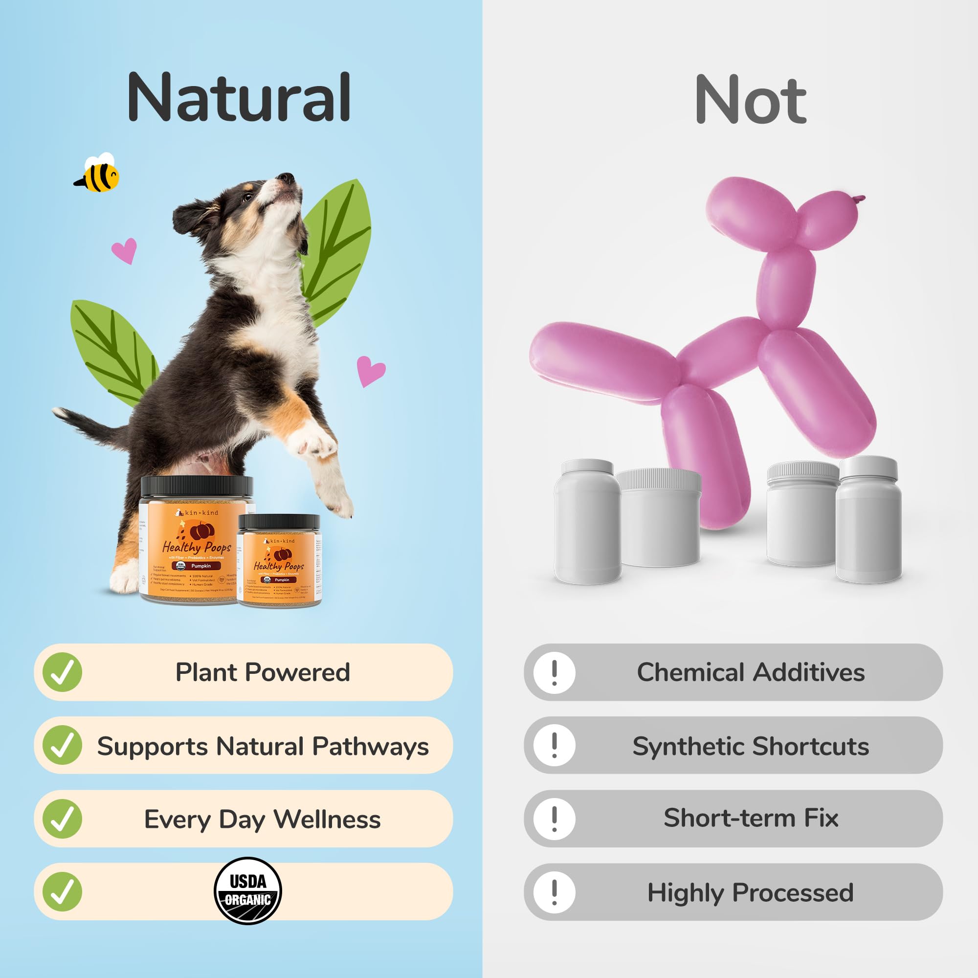 kin+kind étiquette USDA Organic montrant certifications et transparence qualité
