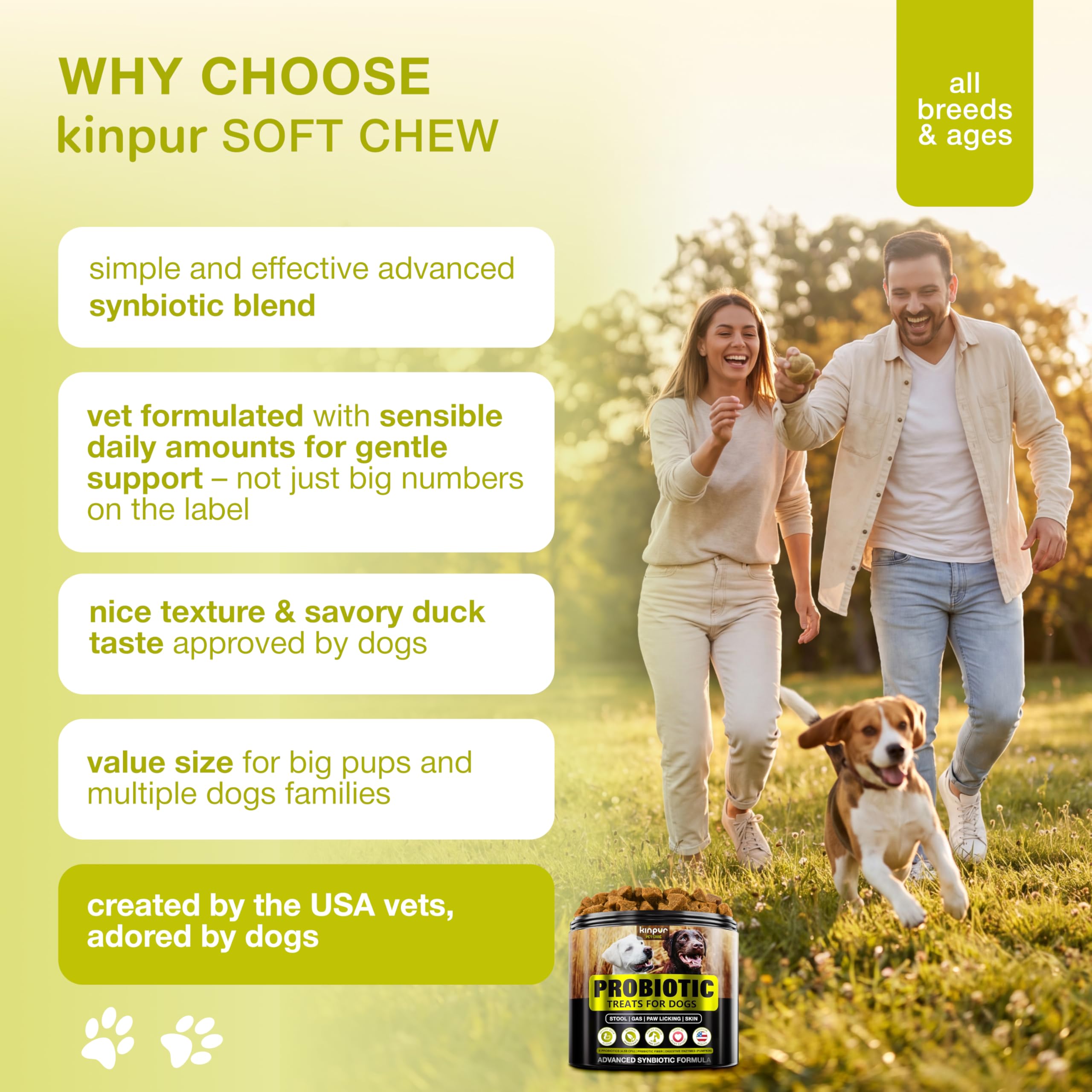 Kinpur Pet Care chiot heureux recevant une friandise pour soutien digestif précoce