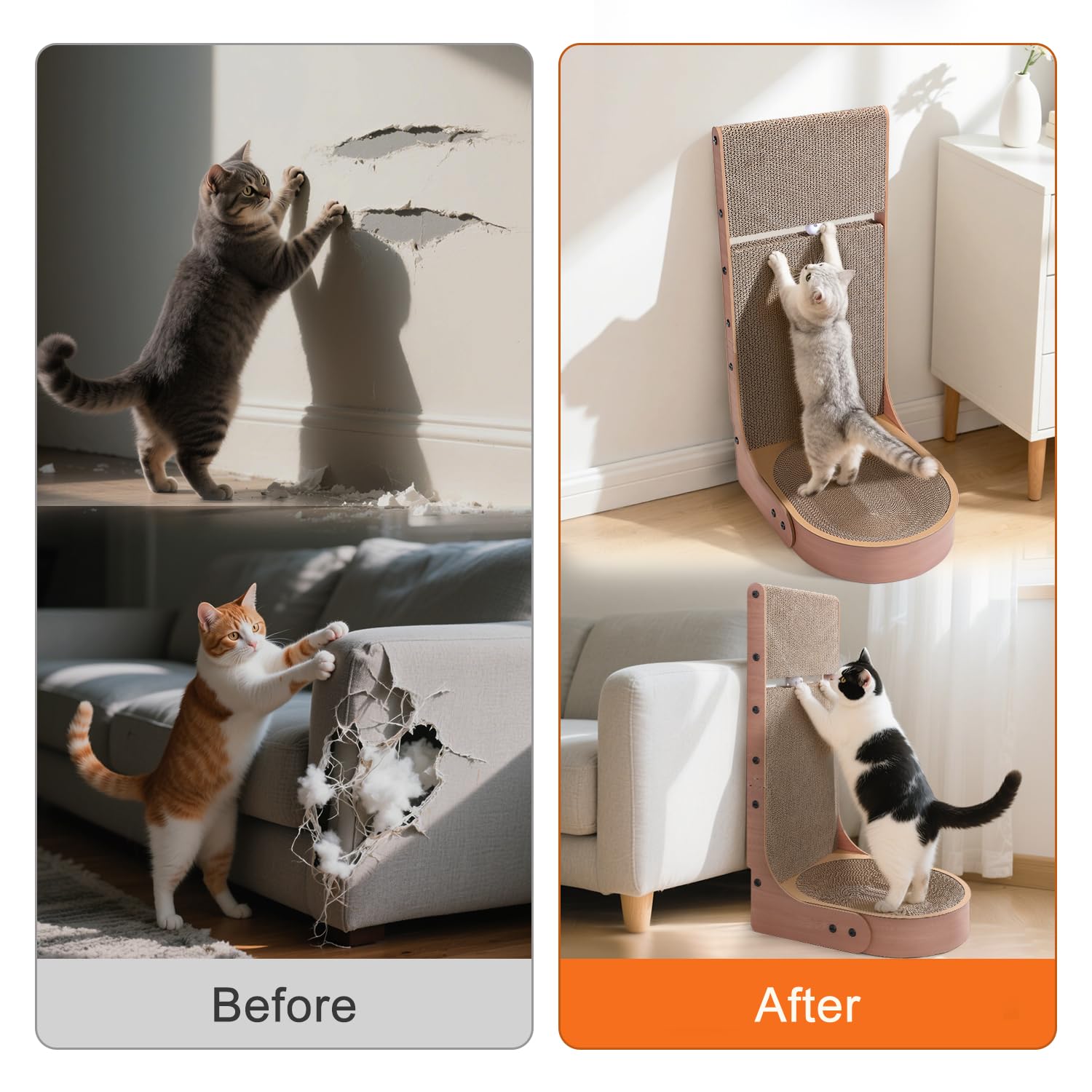 Kinttawam chat utilisant le griffoir pour gratter et se reposer