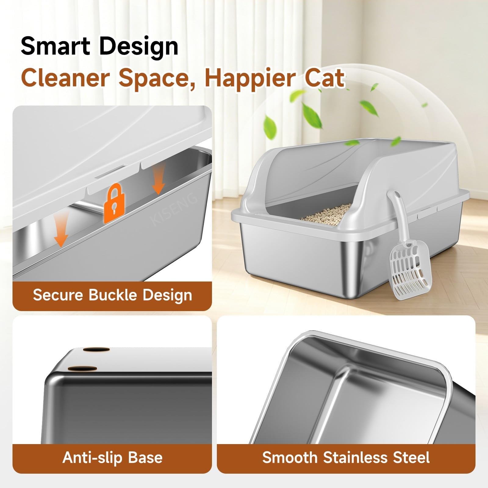 KISENG bac utilisé par chat illustrant confort et accessibilité
