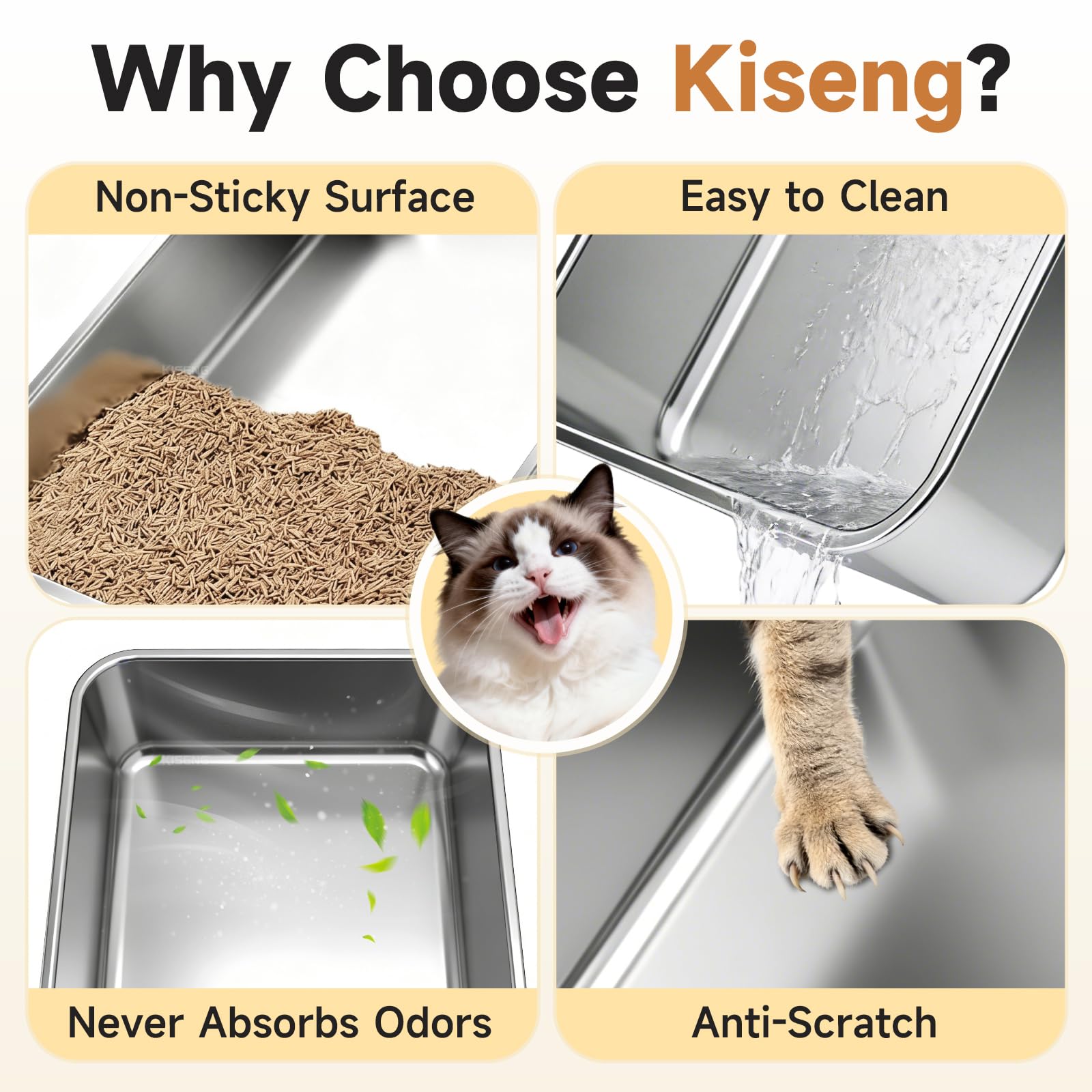 KISENG gros plan sur l'acier inoxydable montrant surface lisse facile à nettoyer