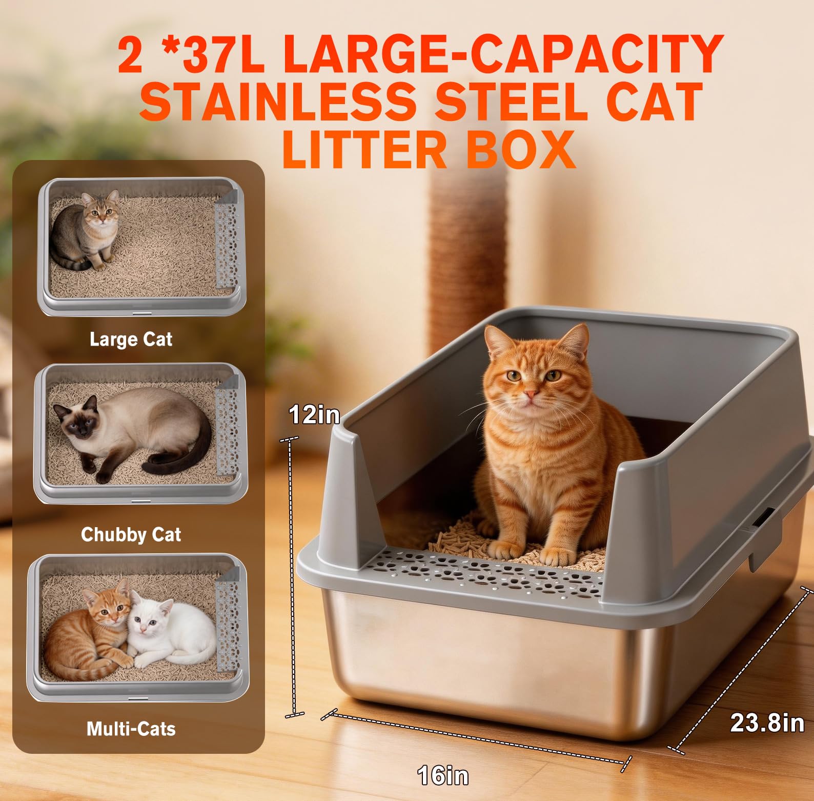 KITCATY bac en usage chat confort réduit stress et éclaboussures