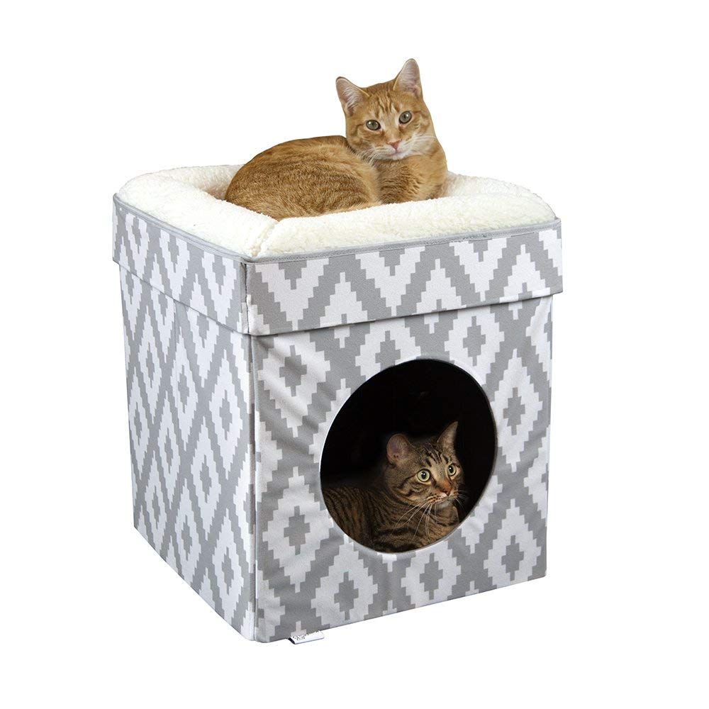 Kitty City cube face avant montrant design gris et blanc, apporte confort décoratif