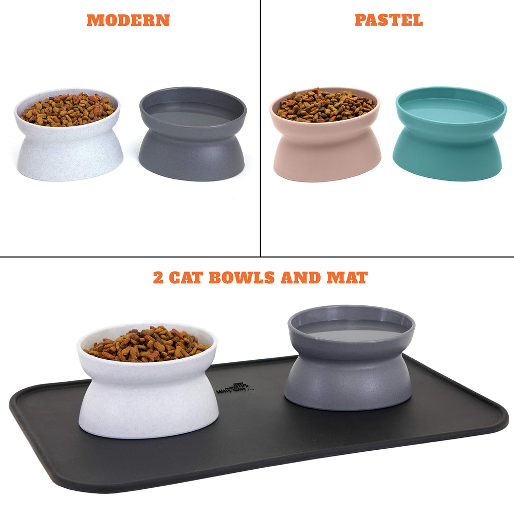 Kitty City scène intérieure stylée intégrant gamelles et tapis