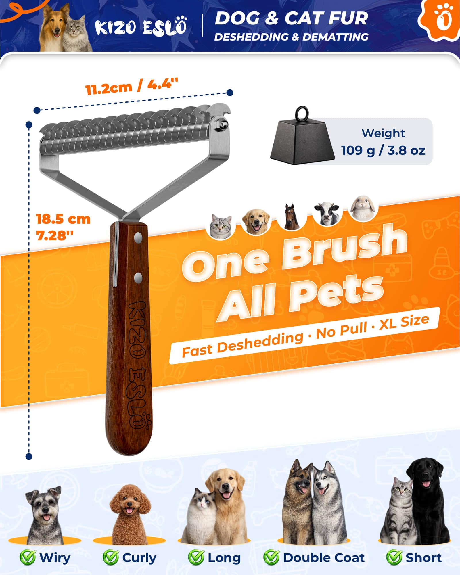 KIZO ESLO brossage de chat à poil long limitant les nœuds