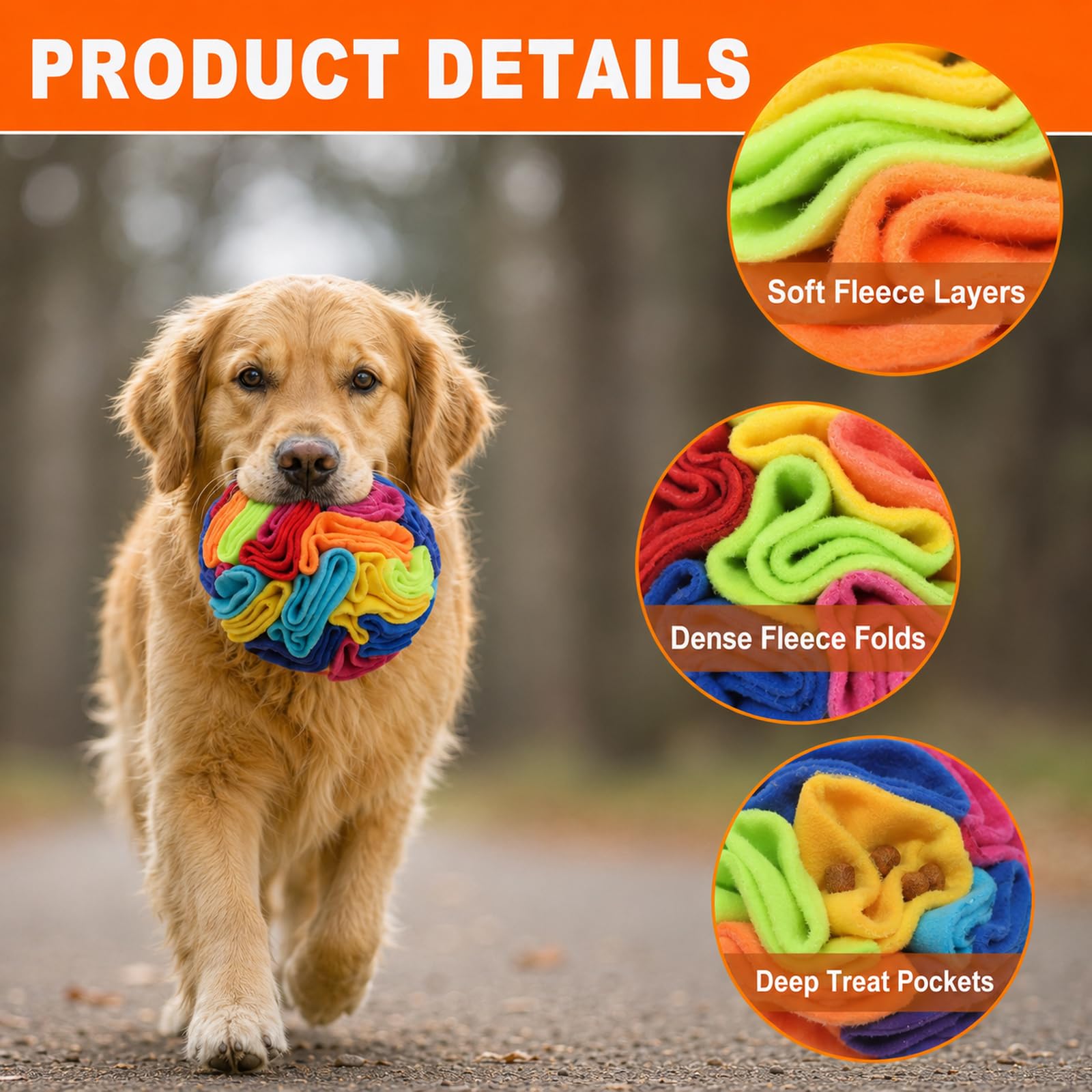 kmirepa Snuffle Ball ouverte avec friandises visibles illustrant placement des récompenses