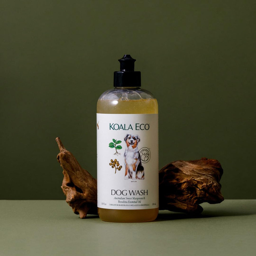 Koala Eco chien au bain illustrant utilisation facile et pelage frais après rinçage
