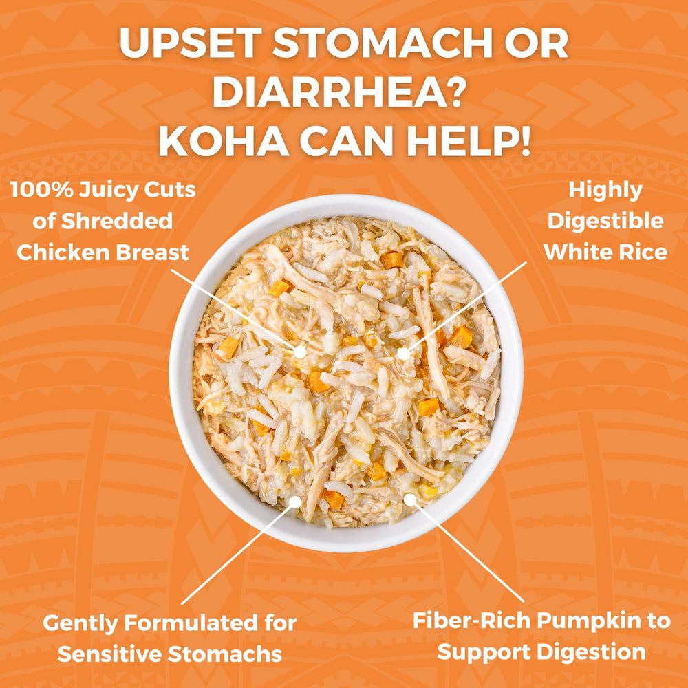 KOHA : texture visible morceaux de poulet et riz pour digestibilité facile