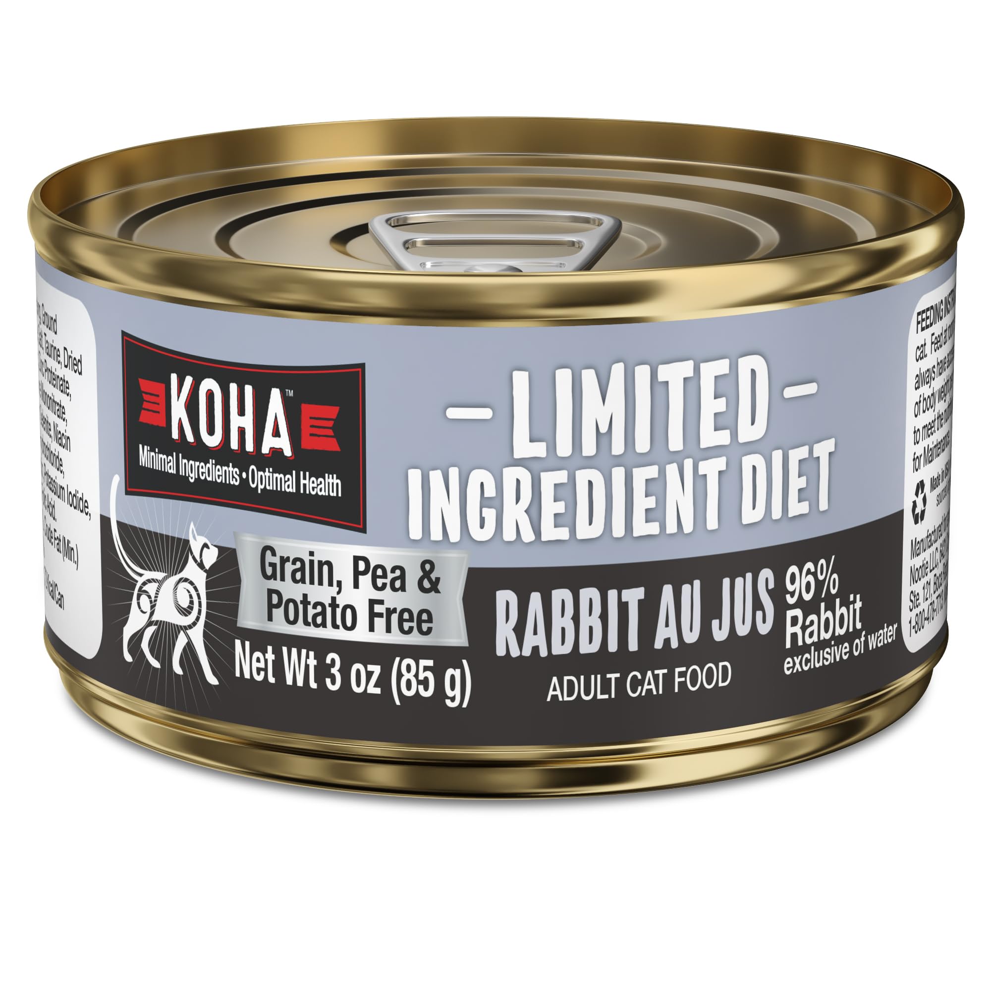 KOHA conserve face avant montrant recette lapin et bénéfice digestion