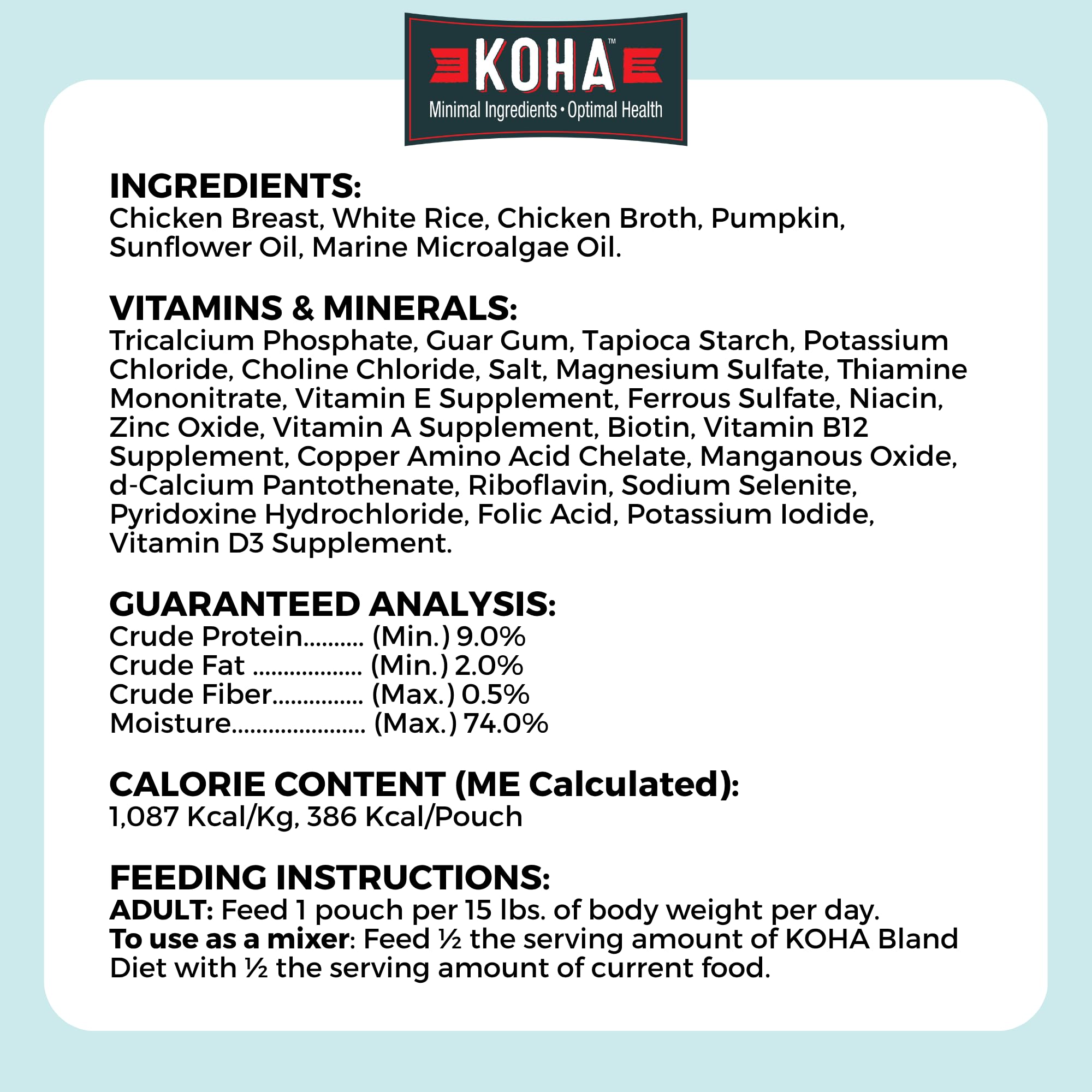 KOHA illustration poulet riz citrouille pour ingrédients limités digestes