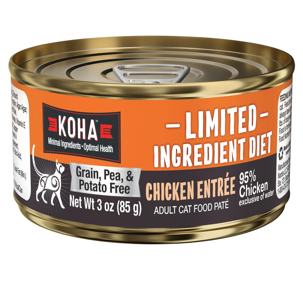 KOHA pâté poulet face de lemballage montrant létiquette claire et bénéfice hypoallergénique