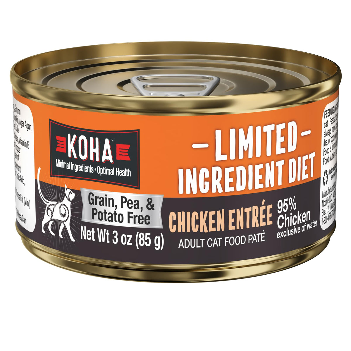 KOHA pâté poulet face de lemballage montrant létiquette claire et bénéfice hypoallergénique
