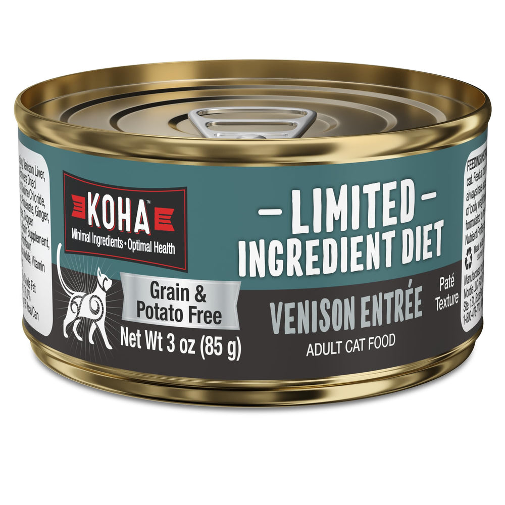 KOHA pâté venaison devant la boîte montrant l'emballage, appétence accrue