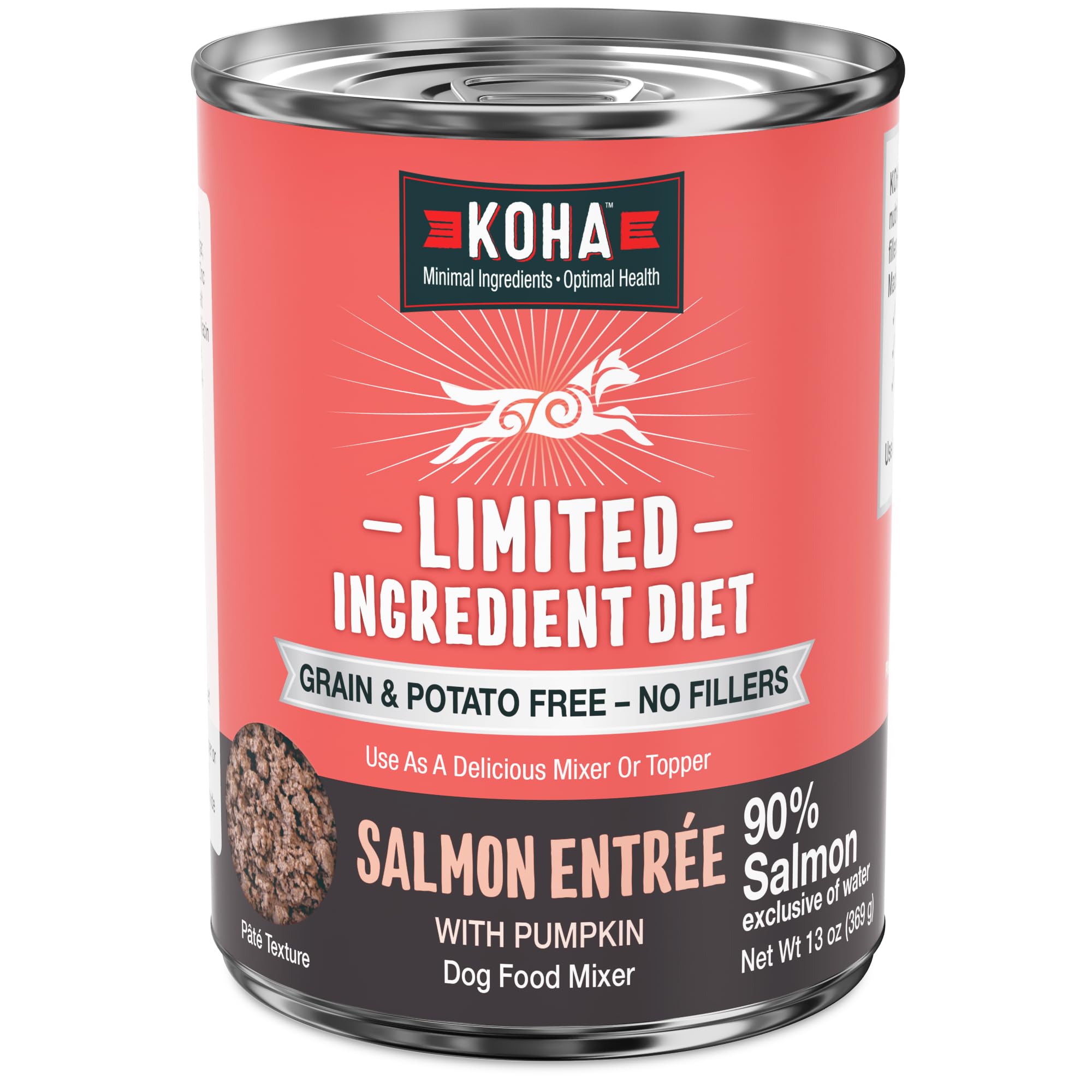 KOHA emballage avant montrant la garniture saumon et information produit bénéfice appétence