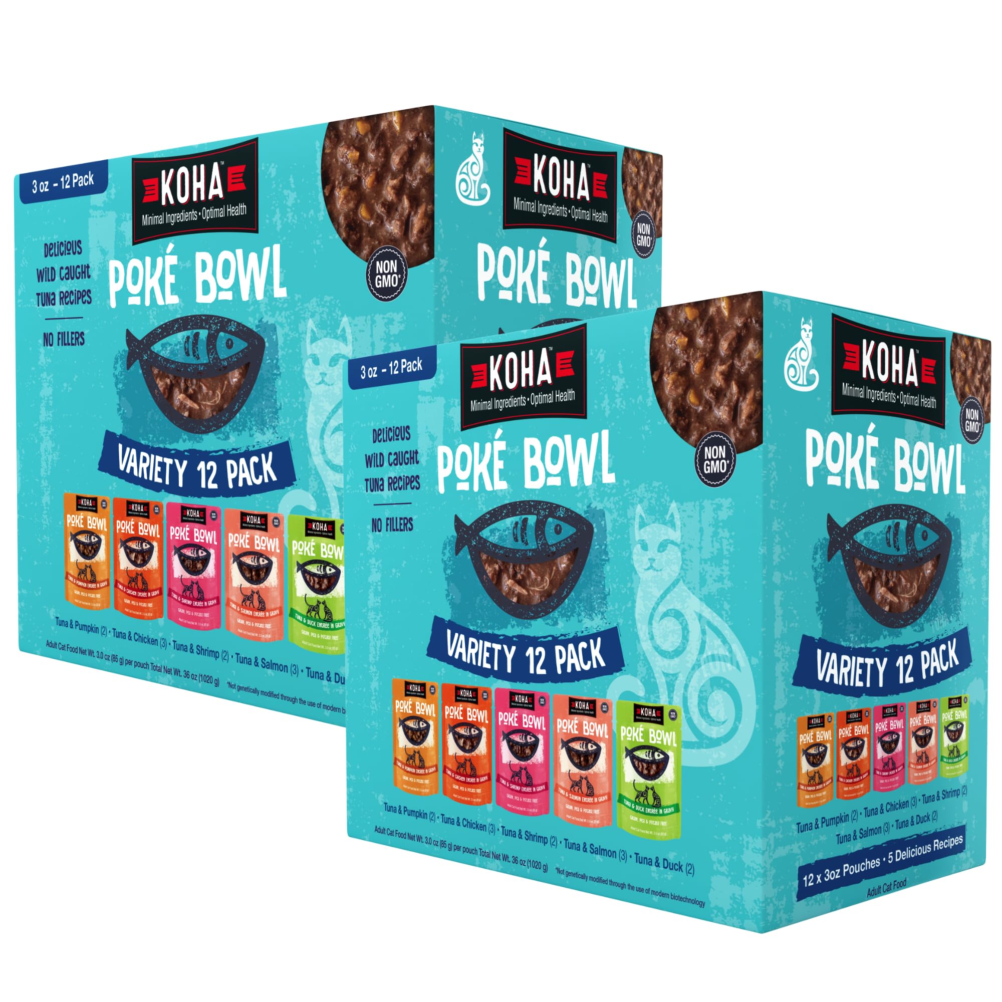 KOHA emballage avant du pack varié montrant cinq saveurs et bénéfice appétence
