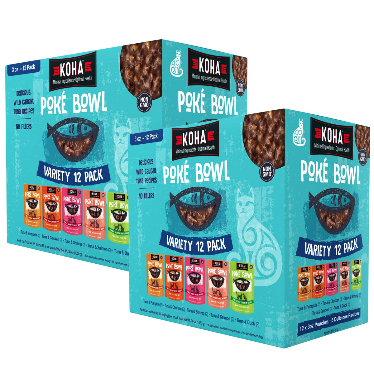 KOHA emballage avant du pack varié montrant cinq saveurs et bénéfice appétence
