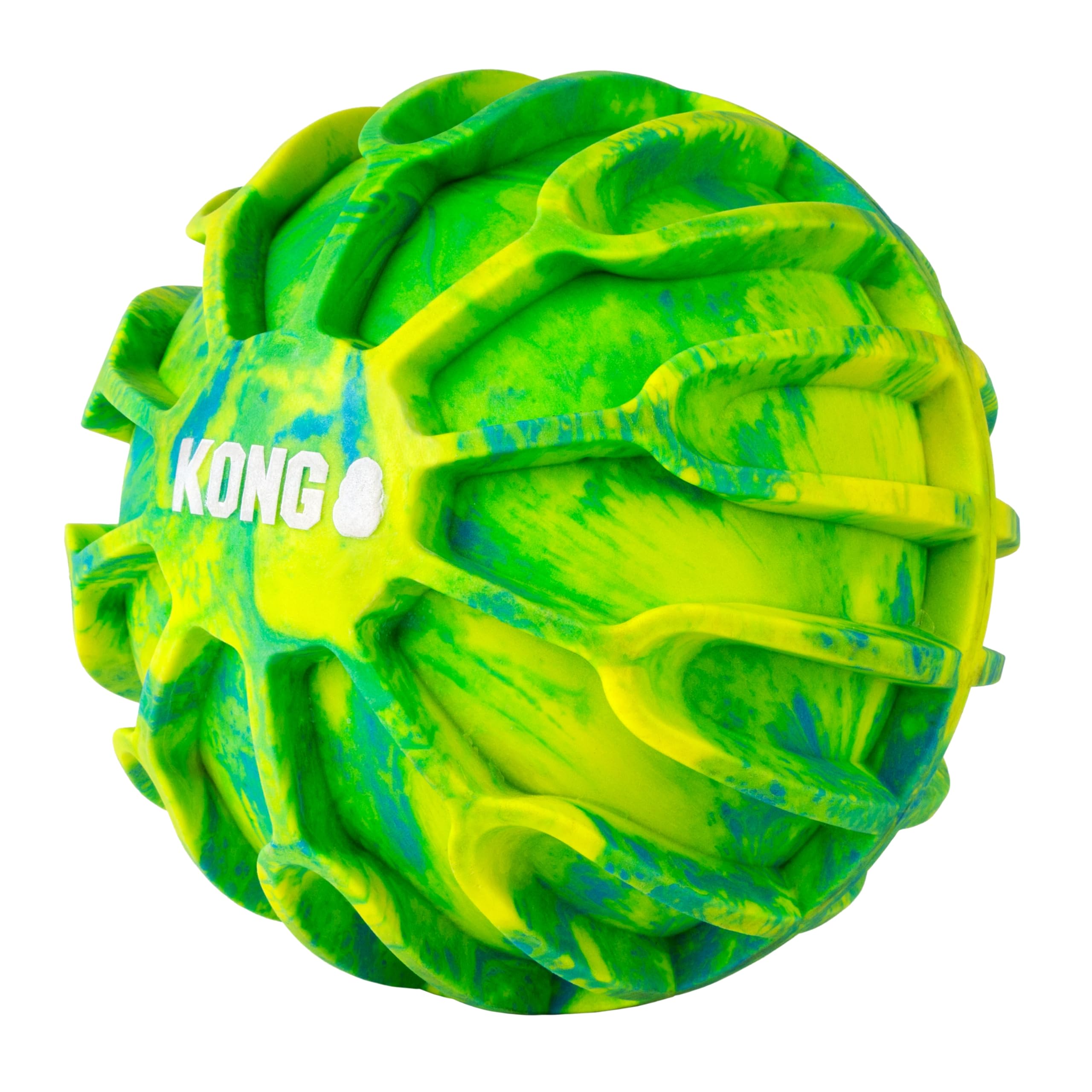 KONG FlexBall dans la bouche d’un grand chien, résistant et facile à saisir