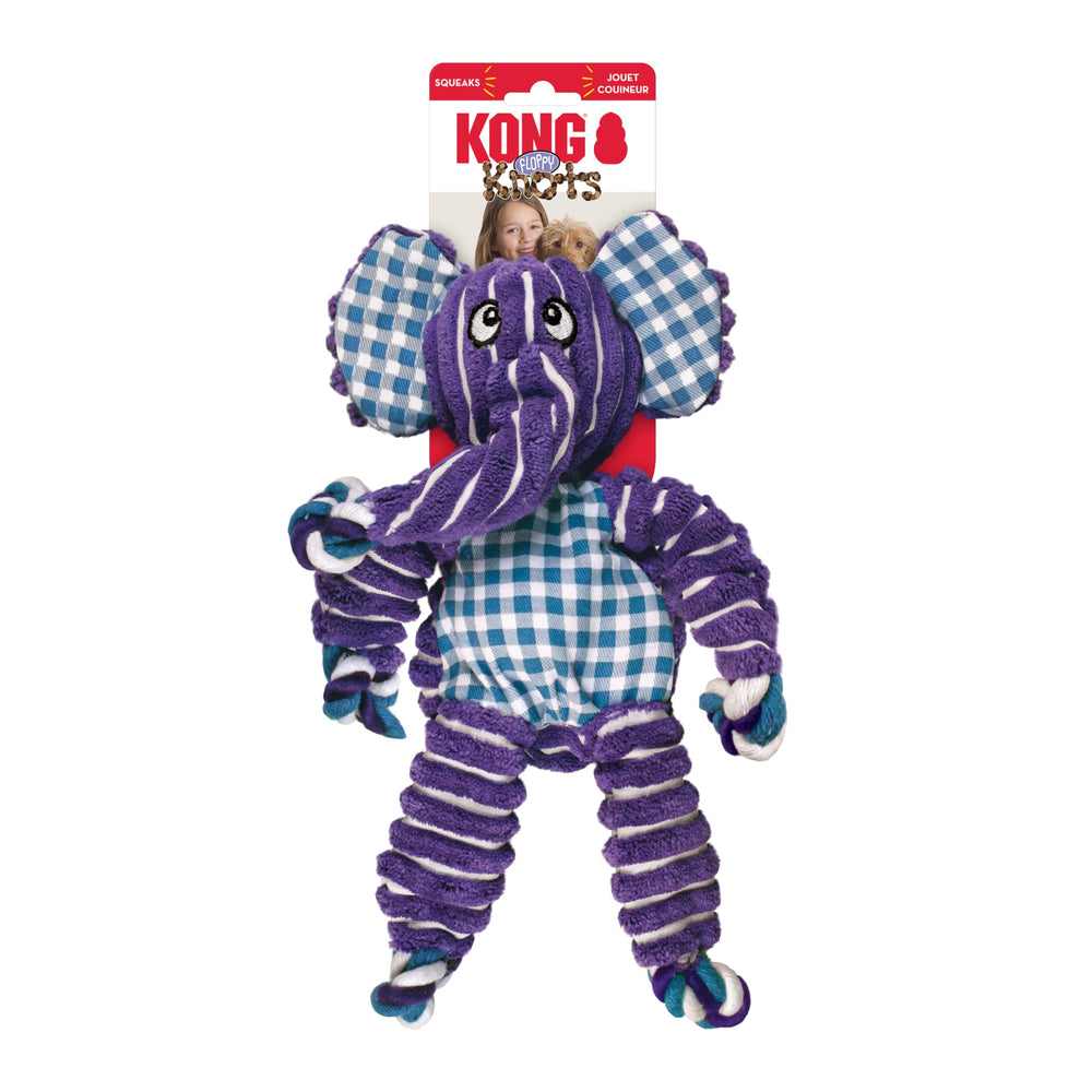 KONG Floppy Knots Éléphant gros plan sur texture et corde interne offrant résistance