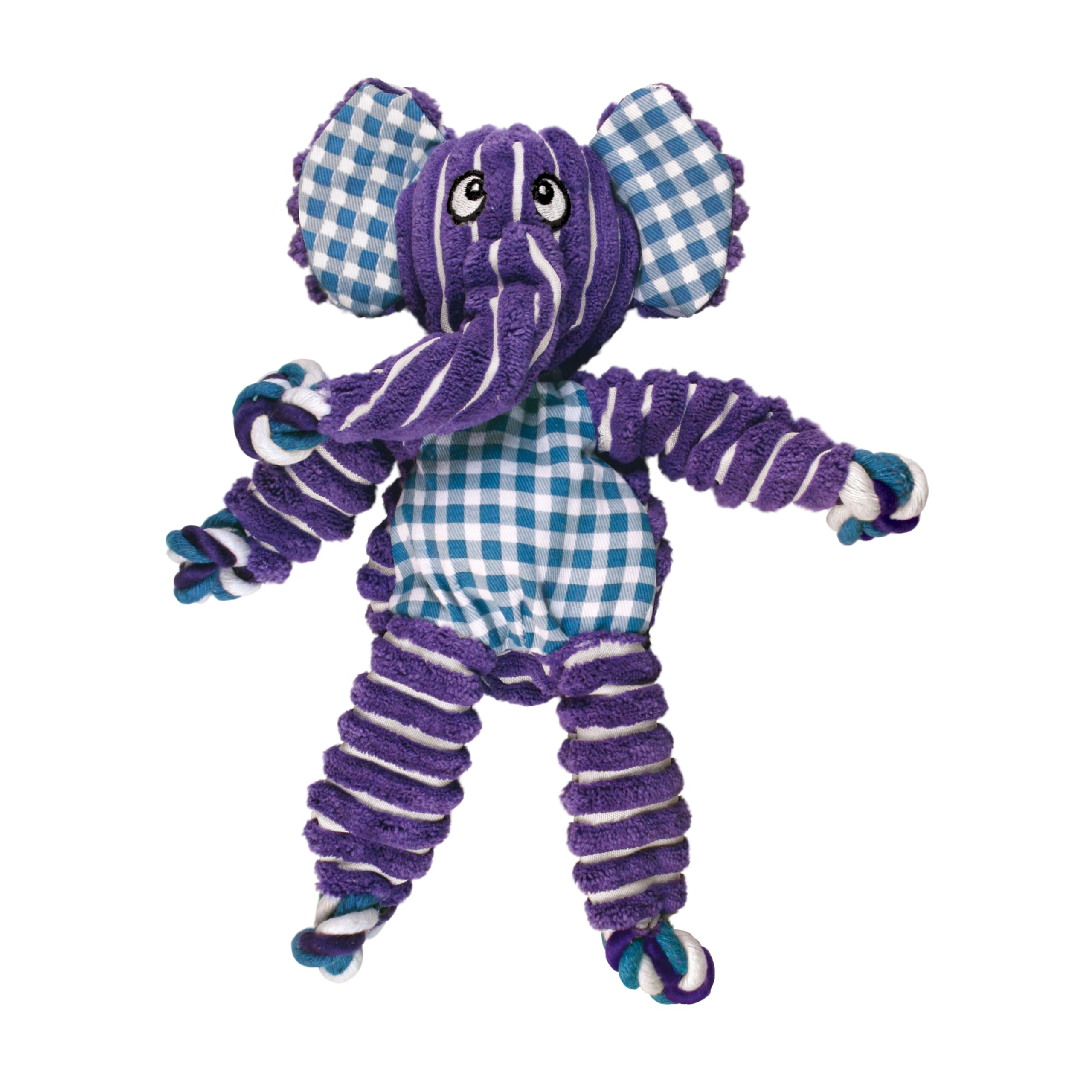 KONG Floppy Knots Éléphant face avant montrant forme et couineur pour jeu attractif