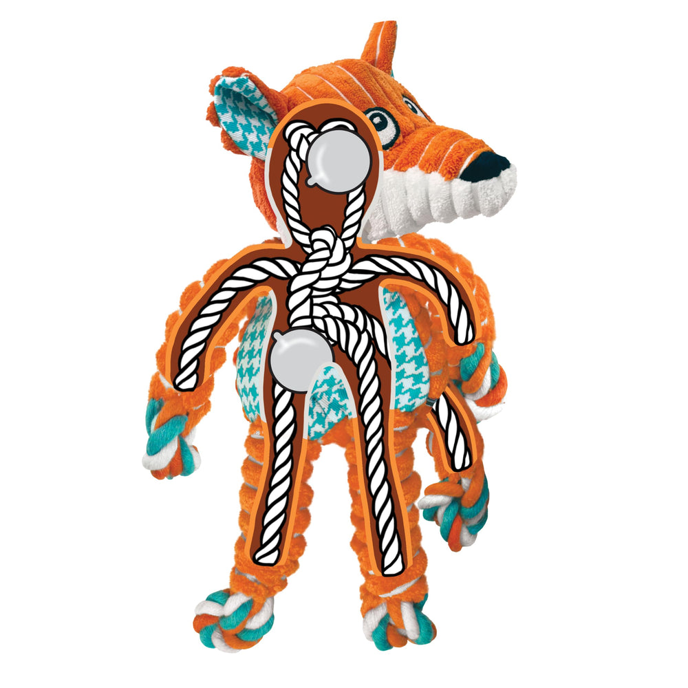 Chien jouant avec KONG Floppy Knots Fox tir à la corde pour interaction active