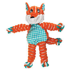 KONG Floppy Knots Fox face avant montrant peluche et couineur, invite au jeu