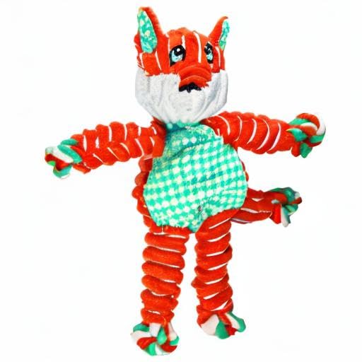 Détail des textures KONG Floppy Knots Fox montrant peluche douce et corde rugueuse