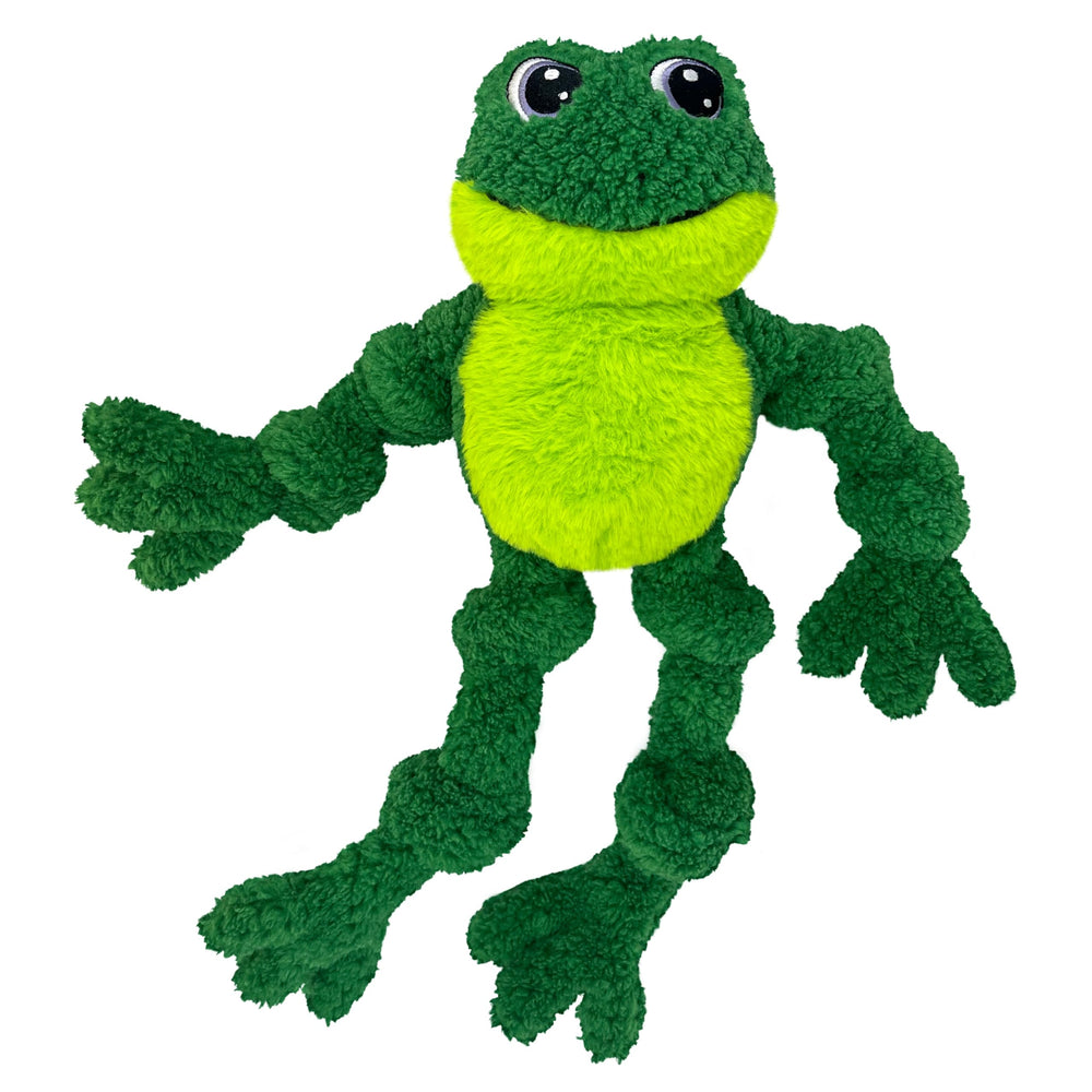 KONG grenouille vue de face montrant la forme longue et attrayante pour le chien