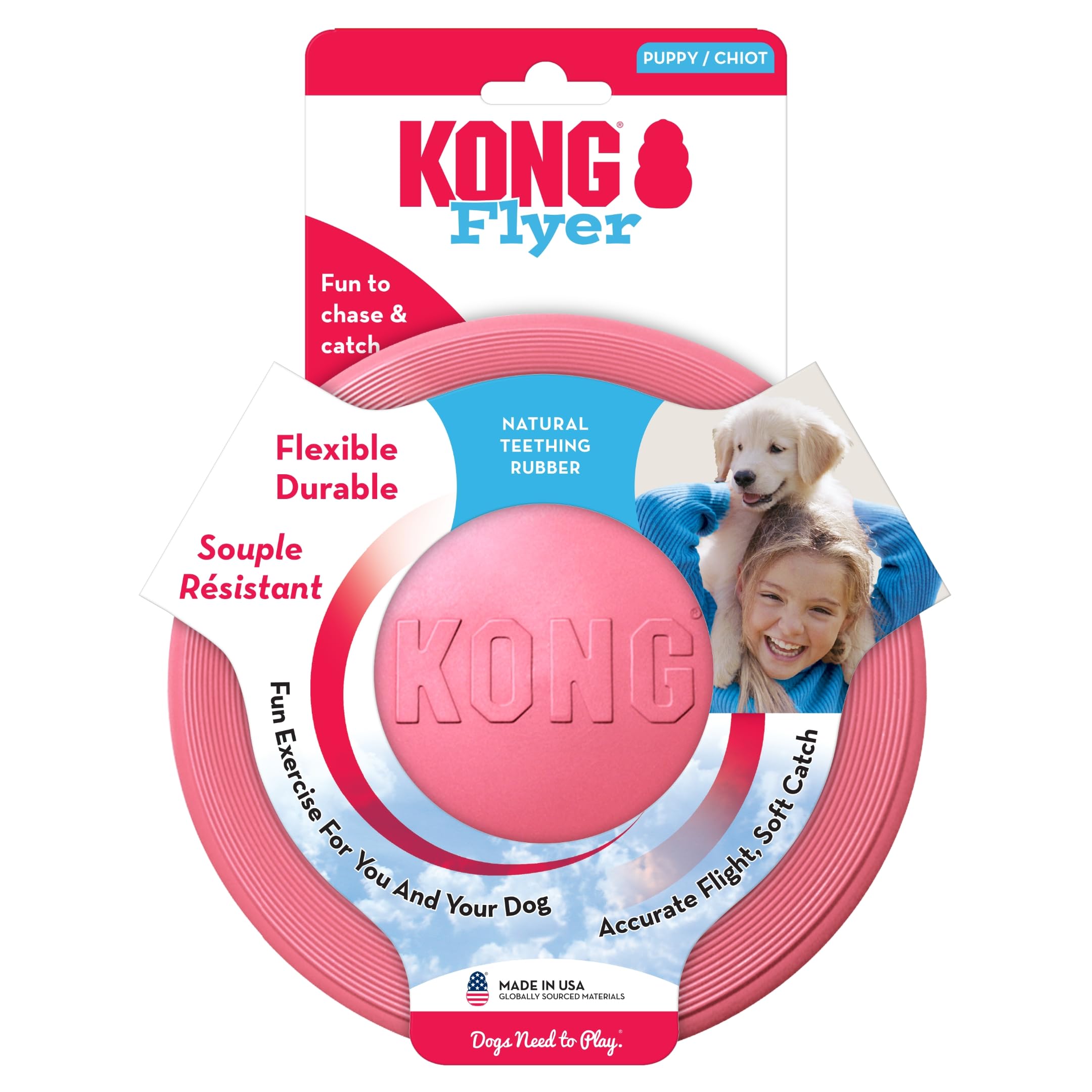 KONG Puppy Flyer gros plan matière en caoutchouc souple protégeant les dents