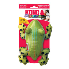KONG chien joue à l'extérieur avec grenouille offrant stimulation et mouvement