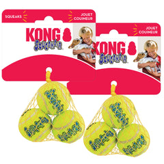 KONG Squeakair balle paquet montrant six balles et praticité