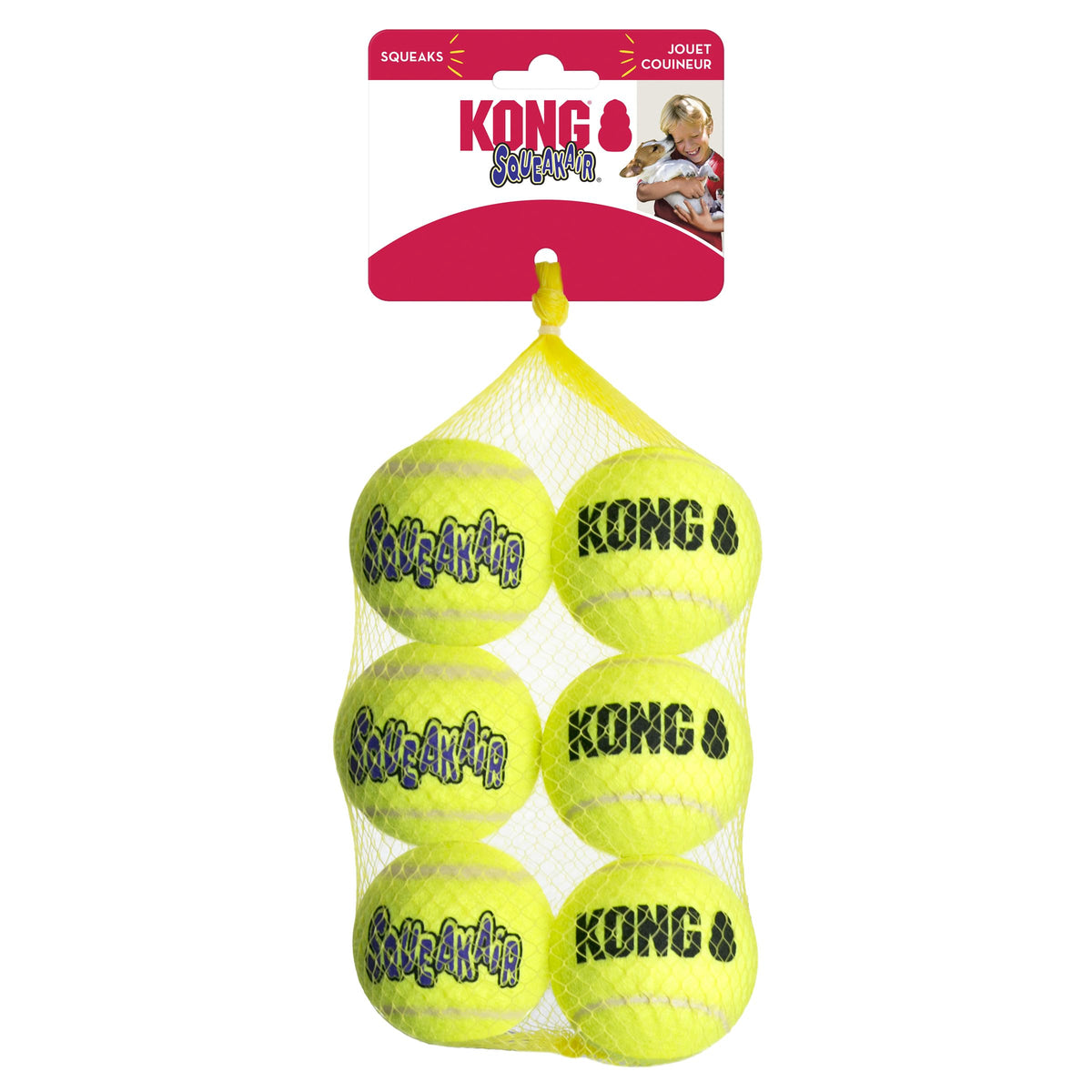 KONG SqueakAir face avant de l'emballage montrant le lot, rassure sur la qualité