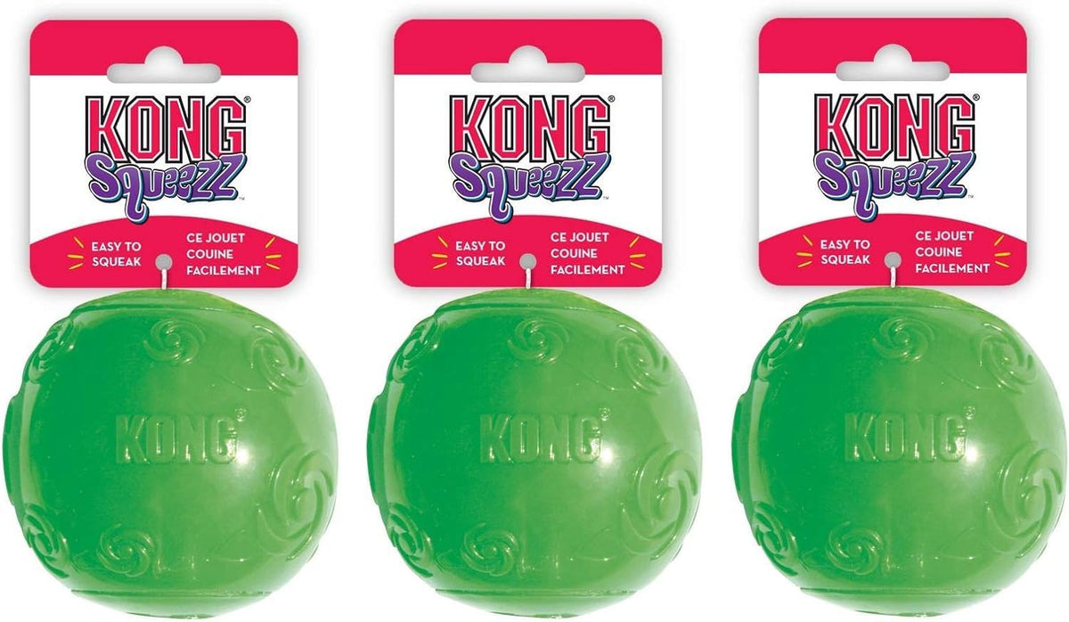 KONG Squeezz Ball face avant montrant couleurs variées et facilité d'attraper