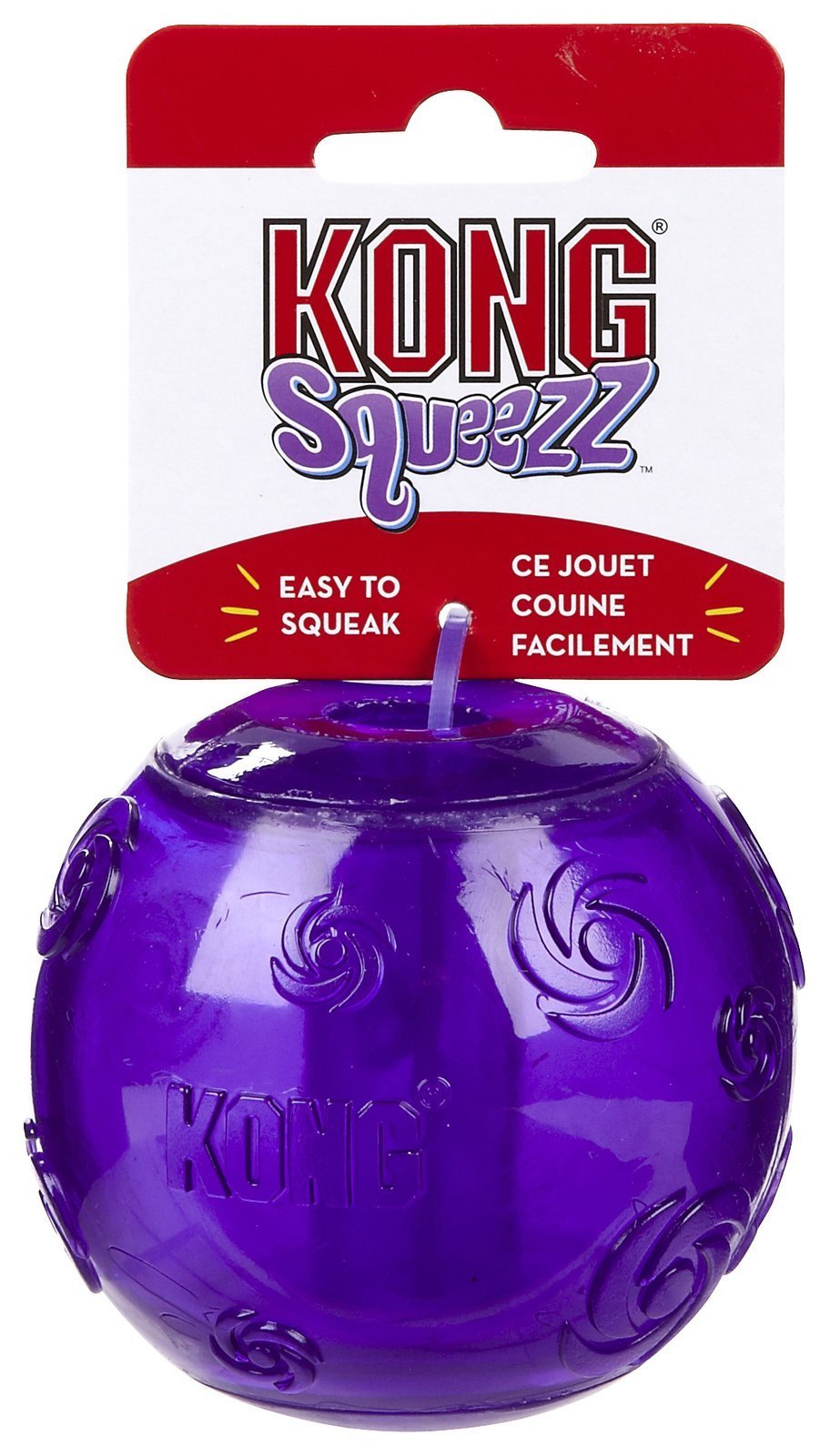 KONG Squeezz Ball tenue en main pour montrer taille X-Large et sécurité