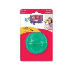 KONG Squeezz Dental Ball utilisé par un chien moyen pour mastication et jeu
