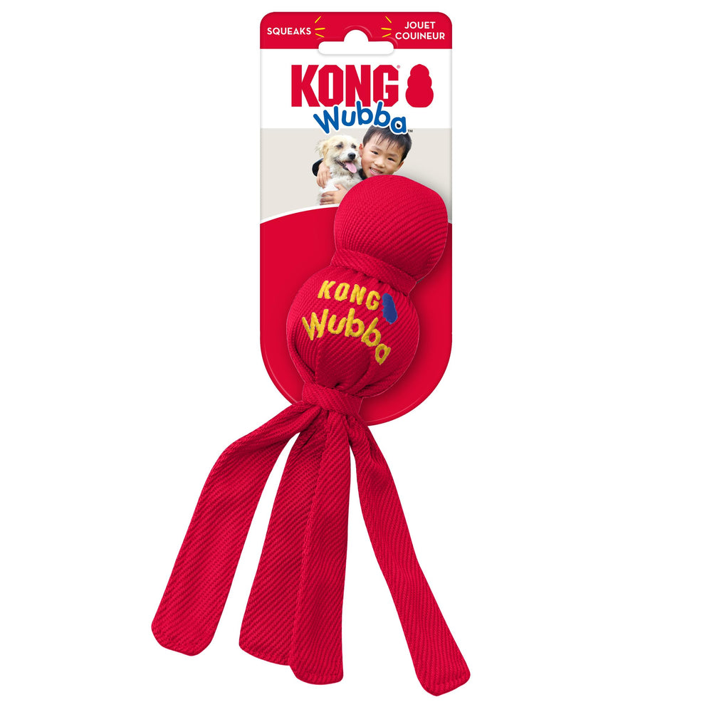 KONG Wubba vue des deux balles internes offrant rebond et couinement