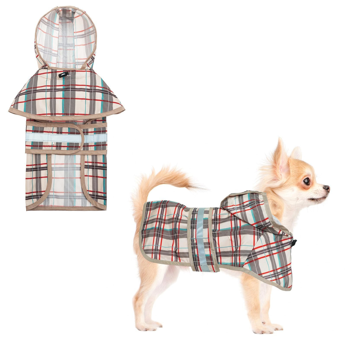 KOOLTAIL poncho beige vue avant protégeant chien de la pluie