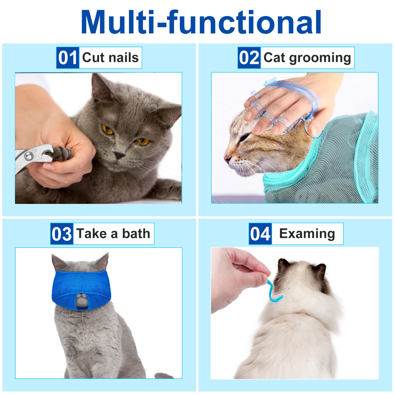 Kritkin sac en utilisation avec chat calme pour bains sans griffures