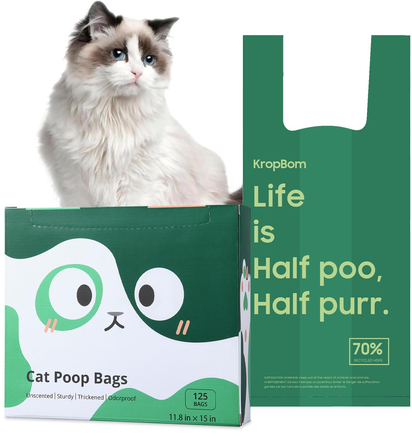 KropBom emballage avant montrant boîte de 125 sacs et bénéfice praticité