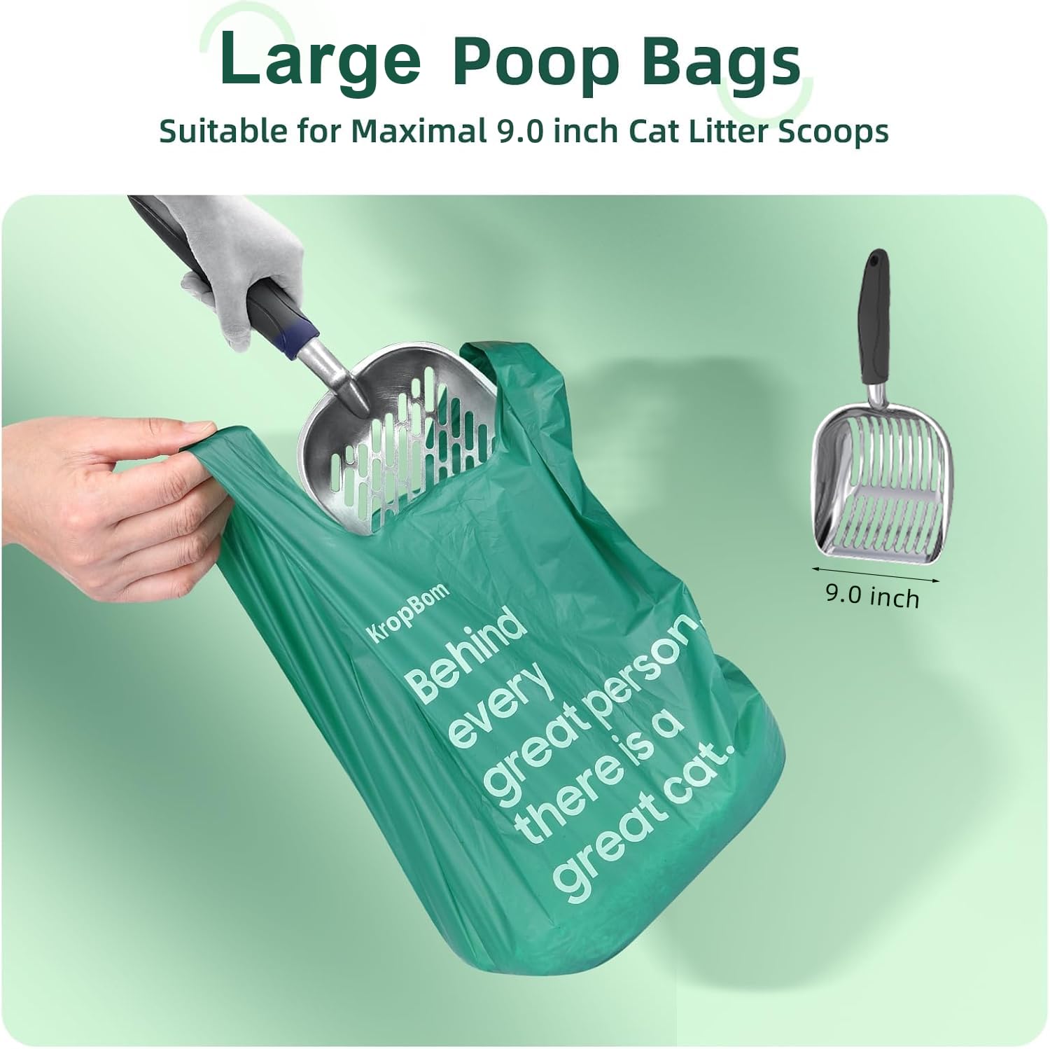 KropBom sac utilisé avec une pelle de litière pour un ramassage propre